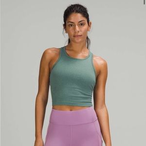 Lululemon ebb to street cropped racer back tank tidewater teal size 8